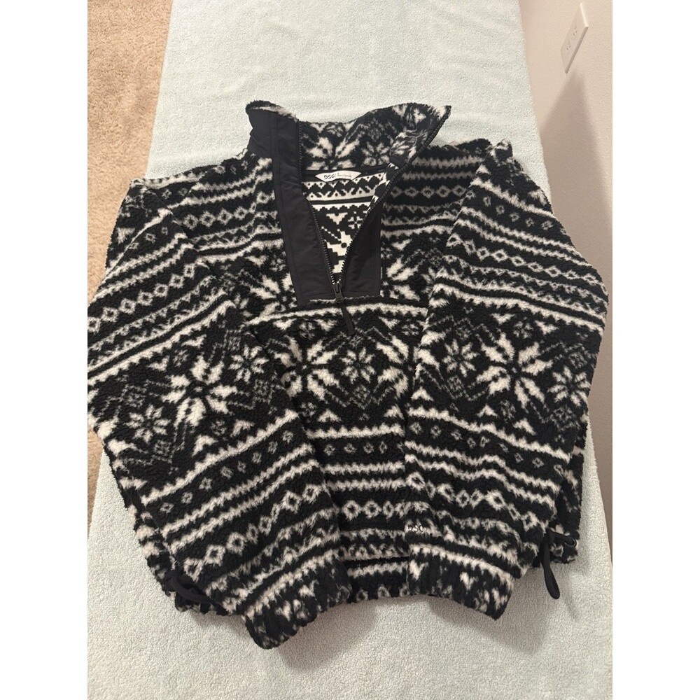 DSG Fair Isle Quarter Zip Sherpa Fleece Women Small Black White NWoT W24409PRT